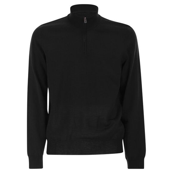 Boss Men Virgin Wool Jumper With Zip Collar